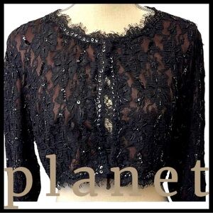 Planet Black Lace Sequin Crop Open Top Snap Top (L/12)